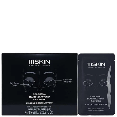 111SKIN Intensive Celestial Black Diamond Eye Mask set with 8 disposable masks for eye area skincare and rejuvenation.