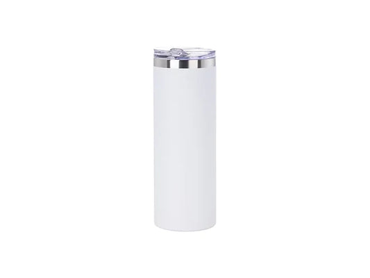 20oz/600ml Powder Coated Stainless Steel Tumbler with Straw & Lid (White)