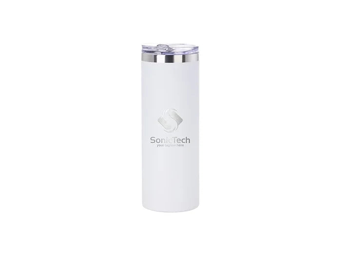 20oz/600ml Powder Coated Stainless Steel Tumbler with Straw & Lid (White)