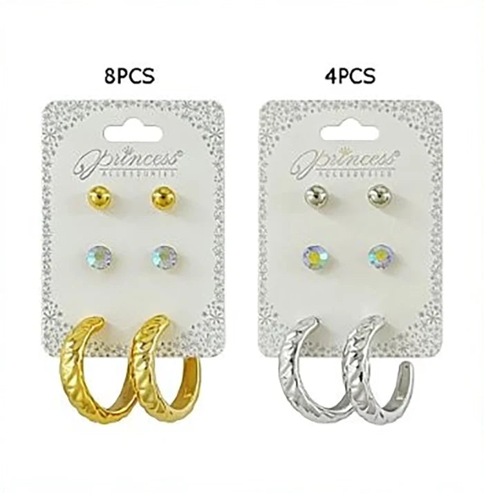 3-Pair Earring Set – Gold & Silver Textured Hoop and Stud Multipack (EF-2024GS)