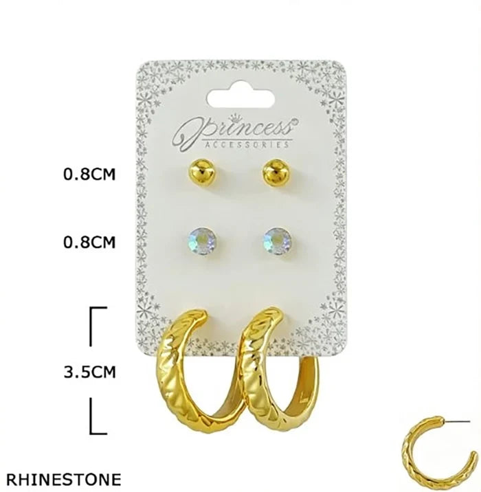 3-Pair Earring Set – Gold & Silver Textured Hoop and Stud Multipack (EF-2024GS)