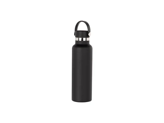 600ml/20oz Powder Coated Portable Lid Stainless Steel Bottle (Black)