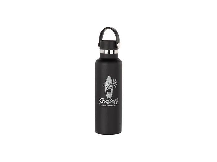 600ml/20oz Powder Coated Portable Lid Stainless Steel Bottle (Black)
