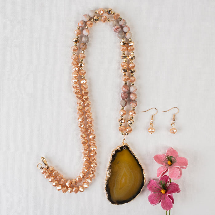 72898 - Natural Stone Necklace - Gold