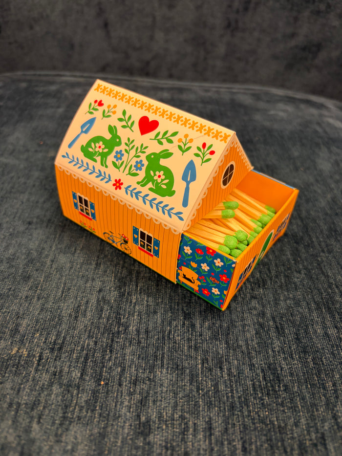 Swedish Dream Tiny Living yellow matchbox cottage with matches inside, crafted by Kalastyle Soap Co., miniature home decor accessory