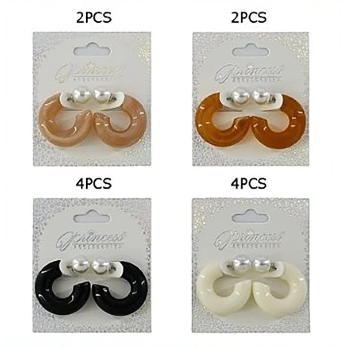 Acrylic C-Hoop Front-Back Earrings with Faux Pearl Backing – 4-Color Bulk Set (12-Piece Assortment) (EF-6062S)