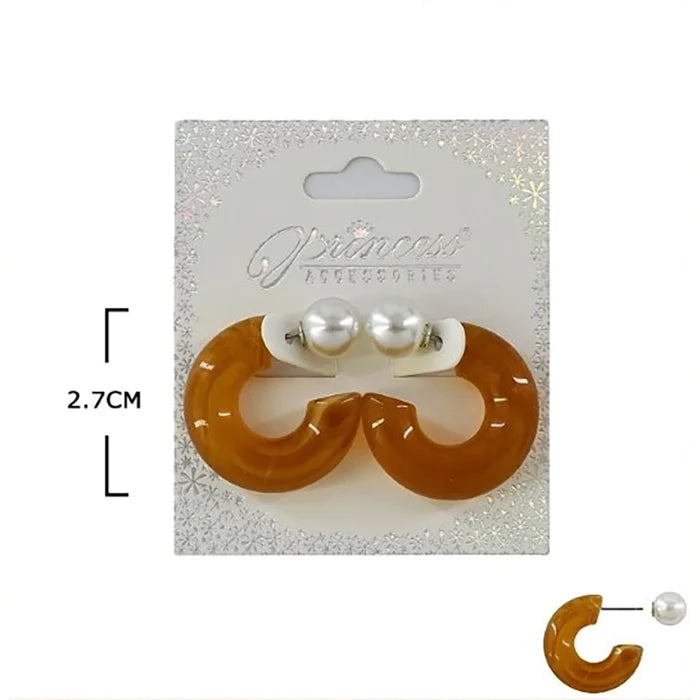 Acrylic C-Hoop Front-Back Earrings with Faux Pearl Backing – 4-Color Bulk Set (12-Piece Assortment) (EF-6062S)