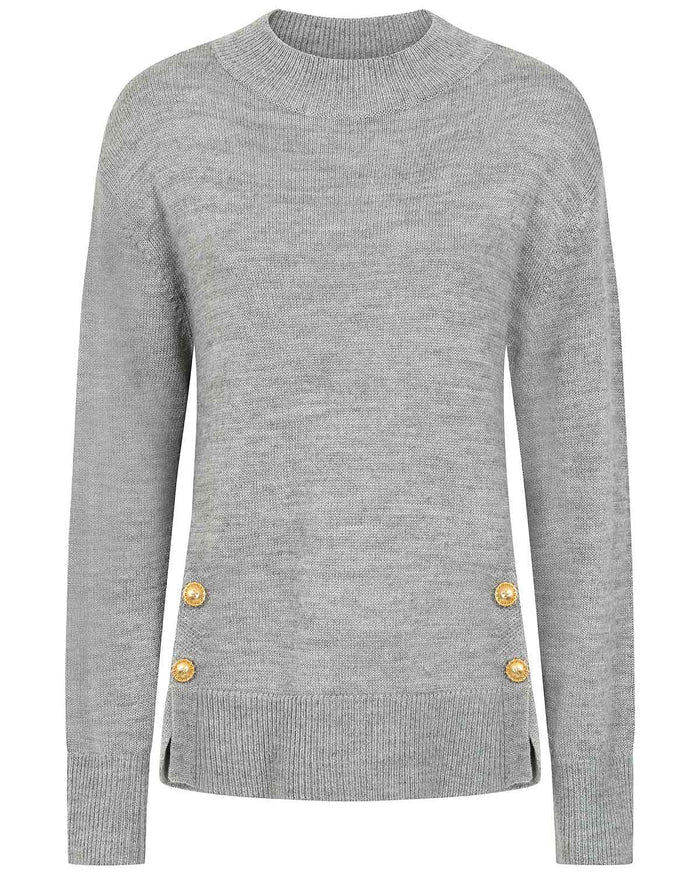 Ada Grey Button Detail Turtle Neck Jumper - Image 4 - Country Collection
