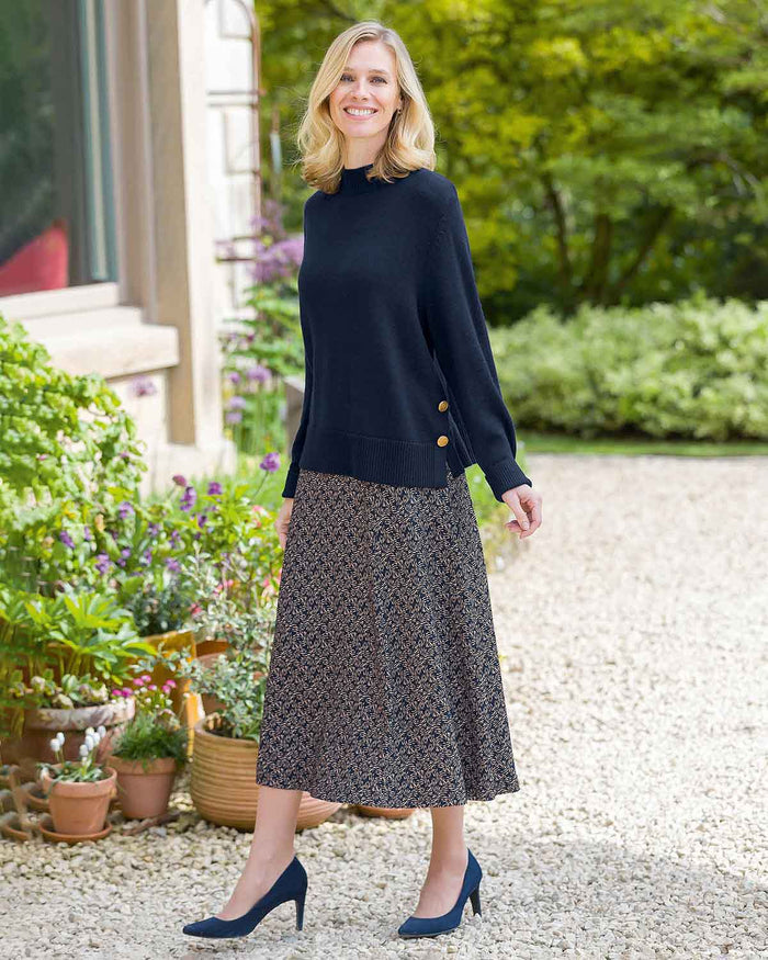 Ada Navy Button Detail Turtle Neck Jumper - Image 2 - Country Collection