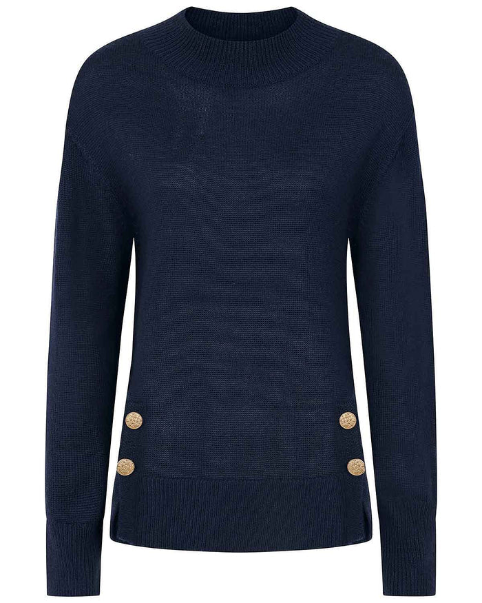 Ada Navy Button Detail Turtle Neck Jumper - Image 4 - Country Collection