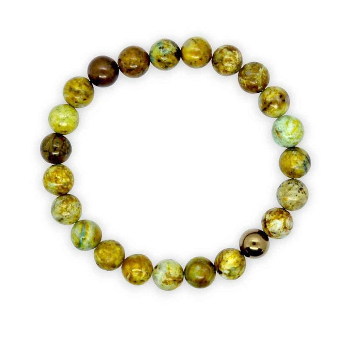 African turquoise beaded bracelet, speckled blue-green, view 2