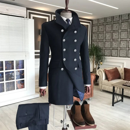 Alaska Dark Blue Double Breasted Coat by Italian Vega®