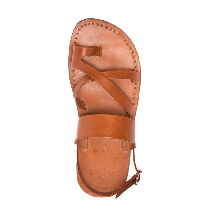 Amos black, handmade leather sandals with back strap and toe loop - front view
