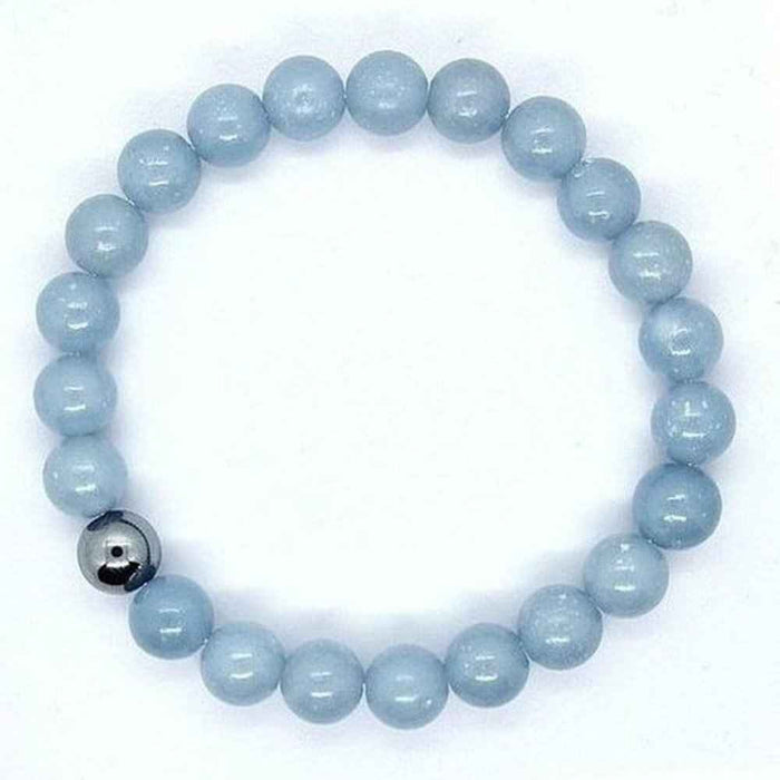 Angelite beaded bracelet, soft blue, view 3