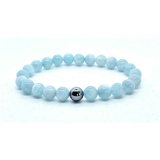 Aquamarine beaded bracelet in pale sea blue natural stone, 8mm