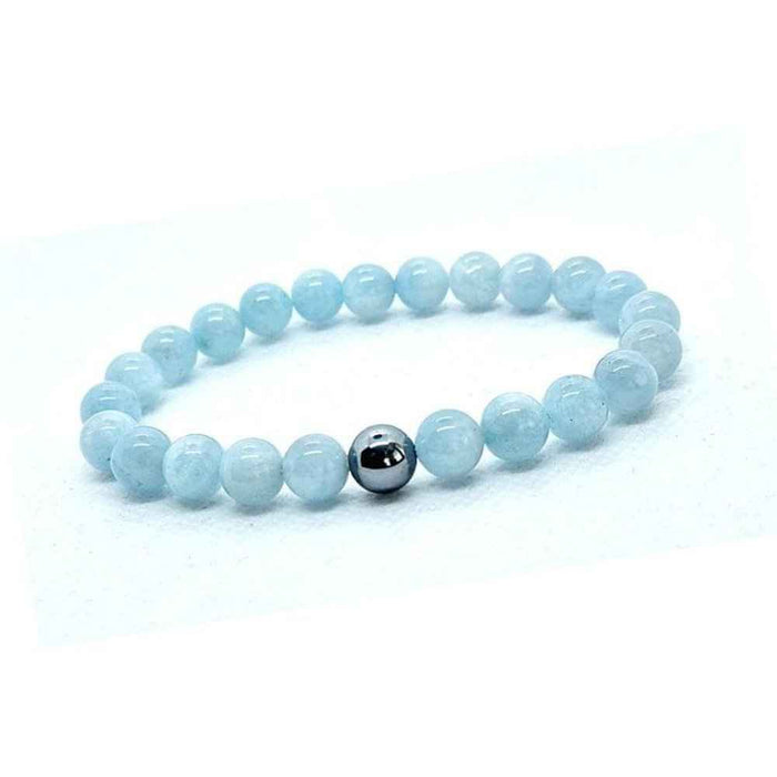 Aquamarine beaded bracelet, pale sea blue, view 2