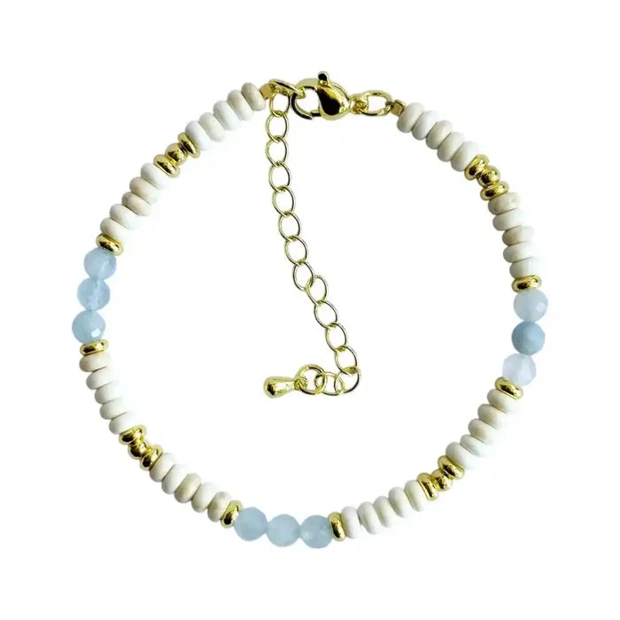 Aquamarine and howlite beaded bracelet, adjustable, view 2