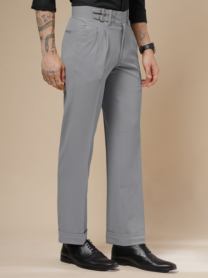 Ash Grey Double Buckle Gurkha Pants by ITALIAN VEGA®