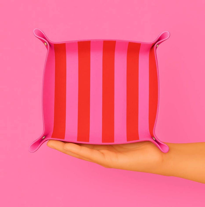 Aspen Lane Red and Pink Stripe Trinket Tray