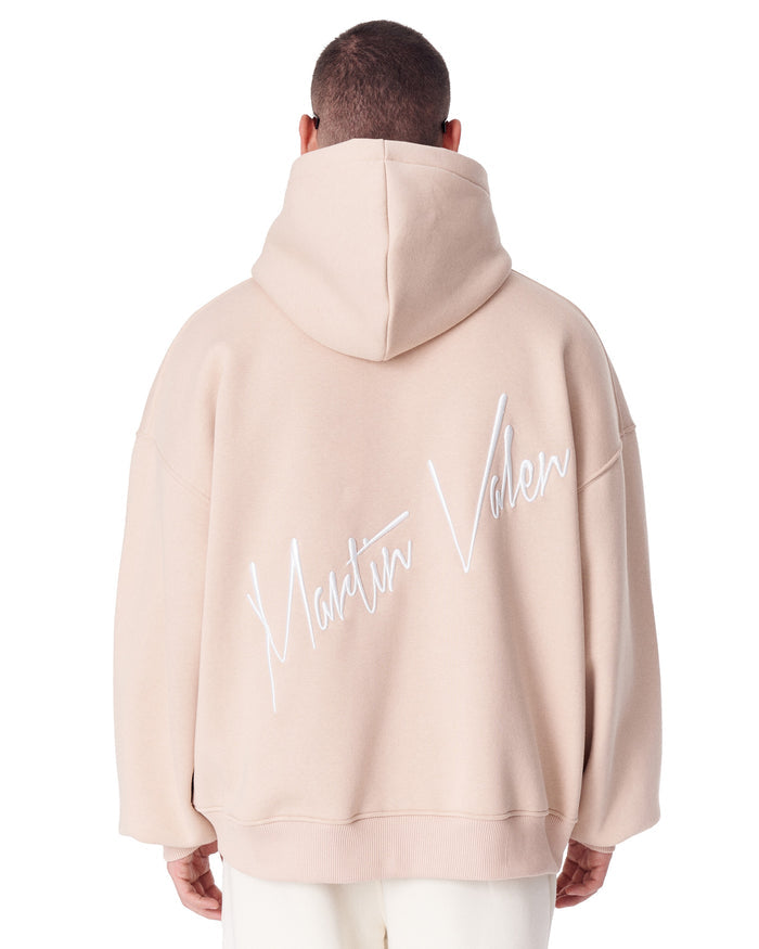 Back Embroidery Oversized Beige Hoodie