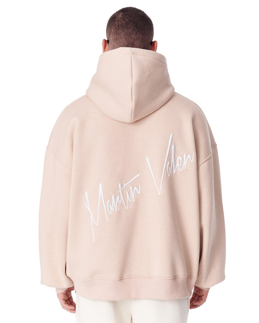 Back Embroidery Oversized Beige Hoodie