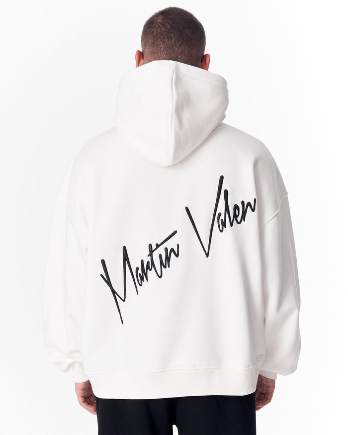 Back Embroidery Oversized White Hoodie