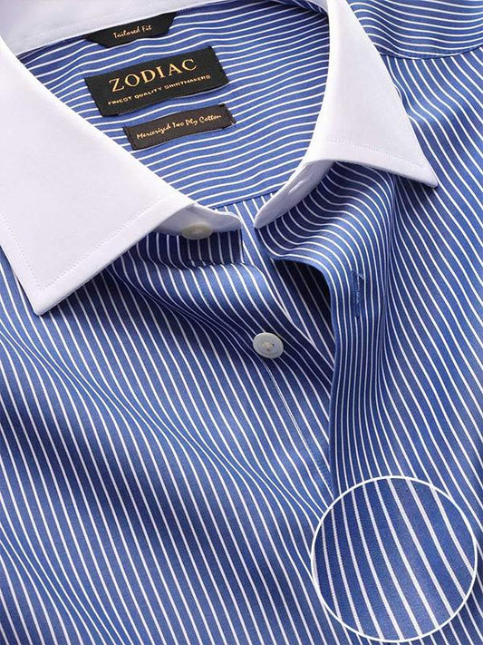 Bankers Navy Striped Full sleeve single cuff Tailored Fit Classic Formal Cotton Shirt