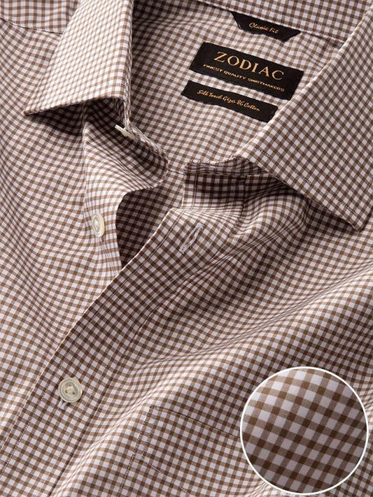Barboni Beige Check Full Sleeve Single Cuff Classic Fit Classic Formal Silk Touch Egyptian Giza Cotton Shirt