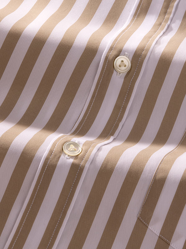 Barboni Beige Striped Full Sleeve Single Cuff Classic Fit Classic Formal Silk Touch Egyptian Giza Cotton Shirt