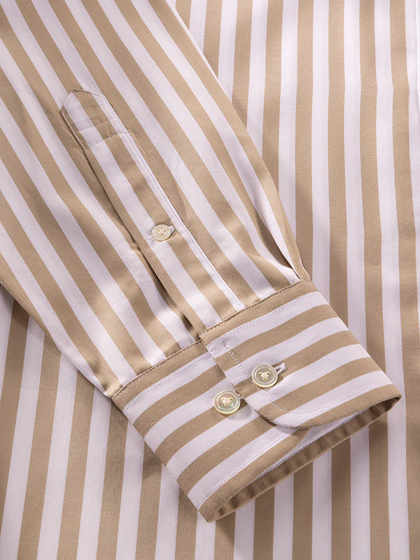 Barboni Beige Striped Full Sleeve Single Cuff Classic Fit Classic Formal Silk Touch Egyptian Giza Cotton Shirt