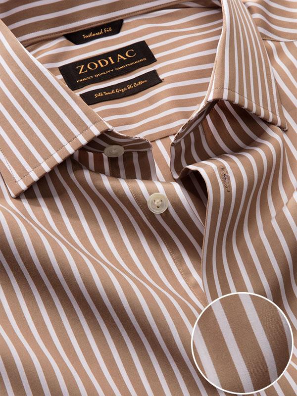Barboni Beige Striped Full Sleeve Single Cuff Tailored Fit Classic Formal Silk Touch Egyptian Giza Cotton Shirt