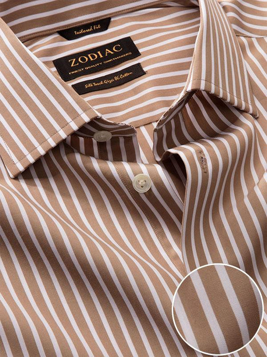 Barboni Beige Striped Full Sleeve Single Cuff Tailored Fit Classic Formal Silk Touch Egyptian Giza Cotton Shirt
