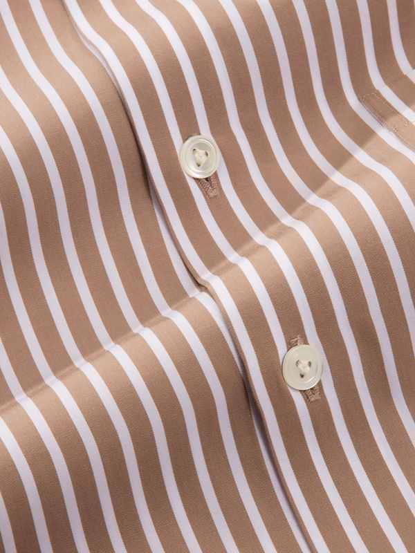 Barboni Beige Striped Full Sleeve Single Cuff Tailored Fit Classic Formal Silk Touch Egyptian Giza Cotton Shirt