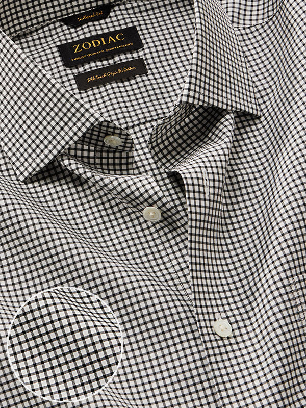 Barboni Black & White Check Full Sleeve Single Cuff Tailored Fit Classic Formal Silk Touch Egyptian Giza Cotton Shirt