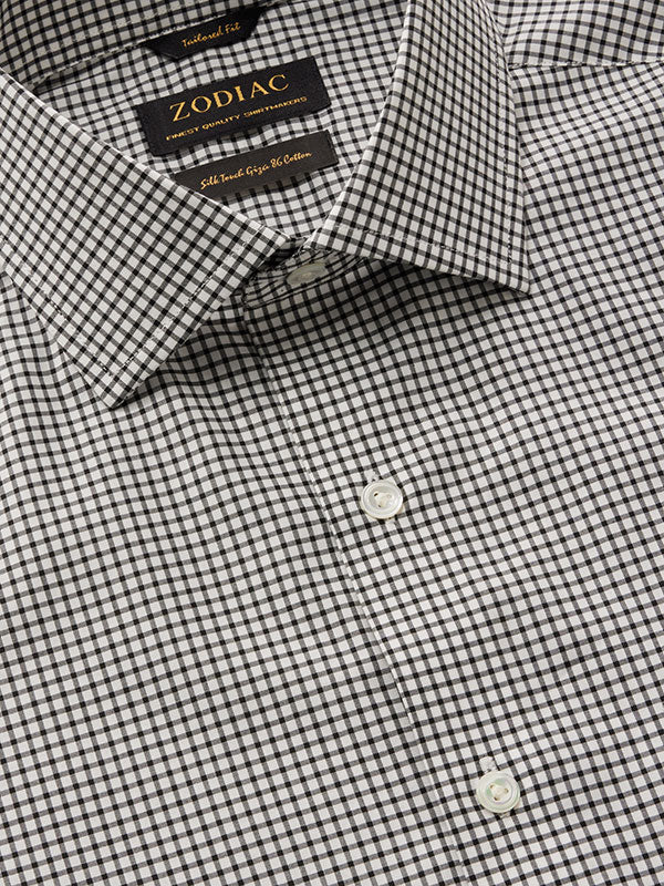 Barboni Black & White Check Full Sleeve Single Cuff Tailored Fit Classic Formal Silk Touch Egyptian Giza Cotton Shirt