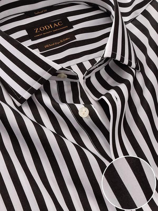 Barboni Black & White Striped Full Sleeve Single Cuff Classic Fit Classic Formal Silk Touch Egyptian Giza Cotton Shirt