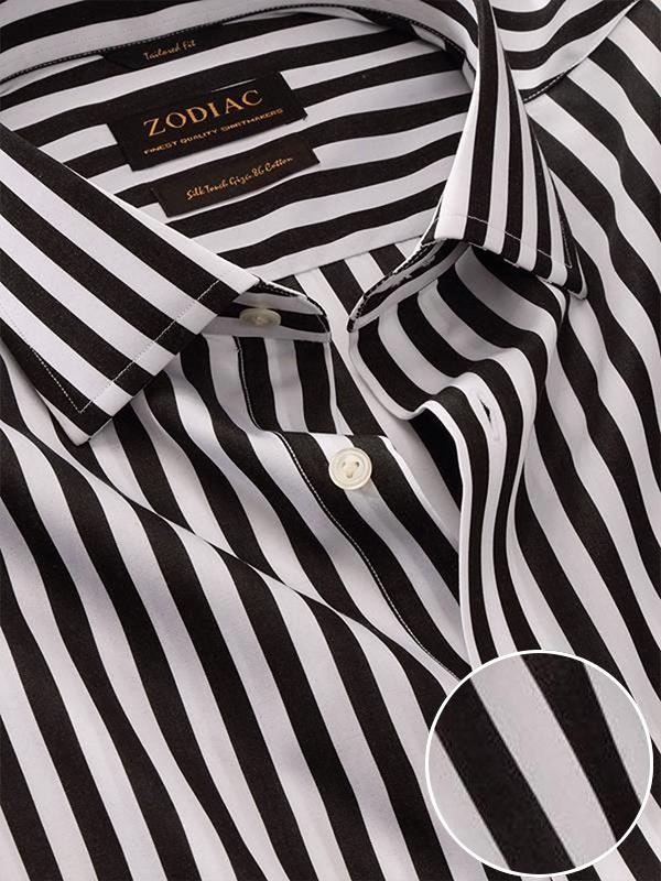 Barboni Black & White Striped Full Sleeve Single Cuff Classic Fit Classic Formal Silk Touch Egyptian Giza Cotton Shirt