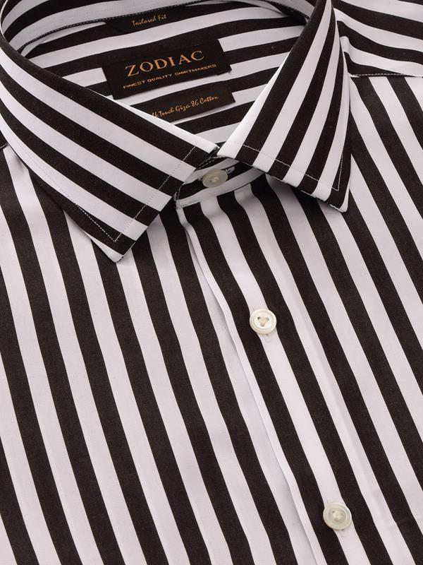 Barboni Black & White Striped Full Sleeve Single Cuff Classic Fit Classic Formal Silk Touch Egyptian Giza Cotton Shirt