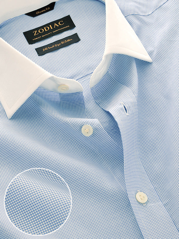 Barboni Blue Check Full Sleeve Double Cuff Classic Fit Classic Formal Silk Touch Egyptian Giza Cotton Shirt