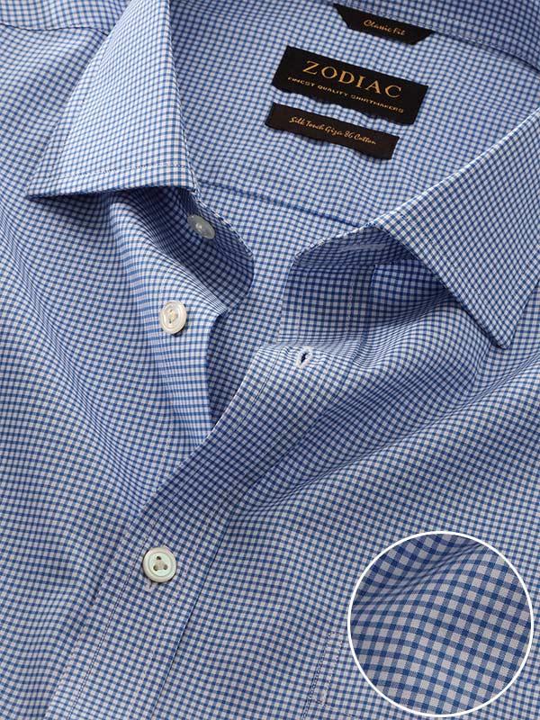 Barboni Blue Check Full Sleeve Single Cuff Classic Fit Classic Formal Silk Touch Egyptian Giza Cotton Shirt