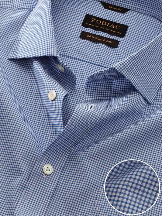 Barboni Blue Check Full Sleeve Single Cuff Classic Fit Classic Formal Silk Touch Egyptian Giza Cotton Shirt