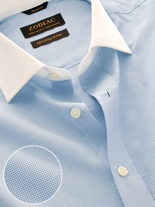 Barboni Blue Check Full Sleeve Single Cuff Classic Fit Classic Formal Silk Touch Egyptian Giza Cotton Shirt