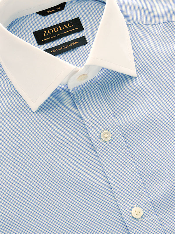 Barboni Blue Check Full Sleeve Single Cuff Classic Fit Classic Formal Silk Touch Egyptian Giza Cotton Shirt