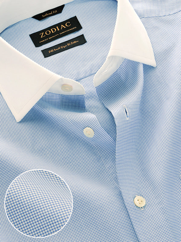 Barboni Blue Check Full Sleeve Single Cuff Tailored Fit Classic Formal Silk Touch Egyptian Giza Cotton Shirt
