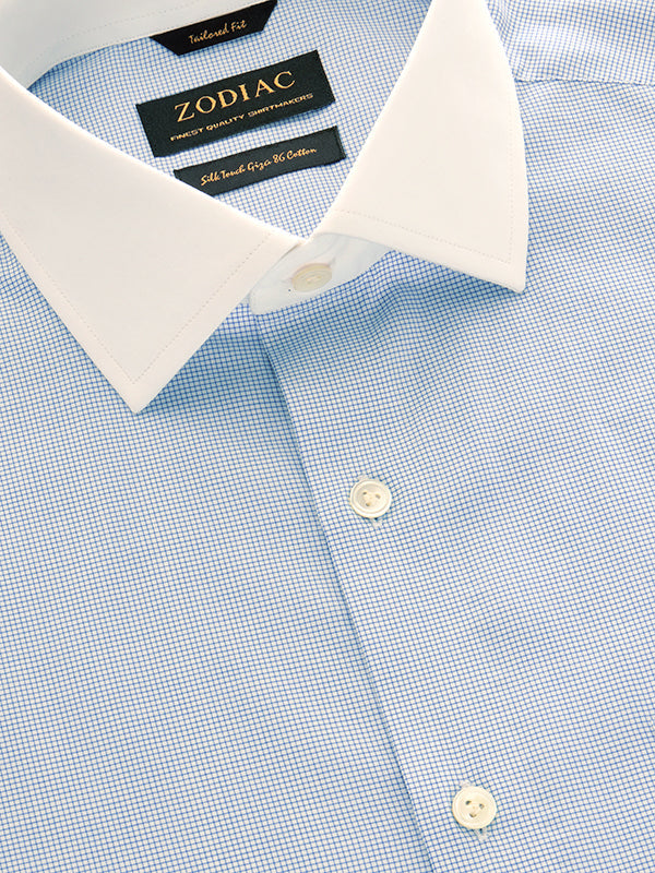Barboni Blue Check Full Sleeve Single Cuff Tailored Fit Classic Formal Silk Touch Egyptian Giza Cotton Shirt