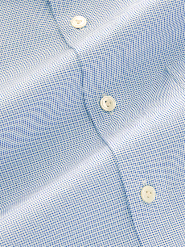 Barboni Blue Check Full Sleeve Single Cuff Tailored Fit Classic Formal Silk Touch Egyptian Giza Cotton Shirt