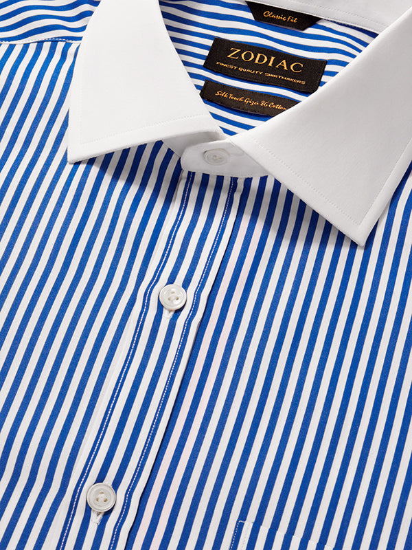 Barboni Blue Striped Full Sleeve Double Cuff Classic Fit Classic Formal Silk Touch Egyptian Giza Cotton Shirt