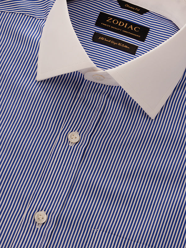 Barboni Blue Striped Full Sleeve Double Cuff Classic Fit Classic Formal Silk Touch Egyptian Giza Cotton Shirt