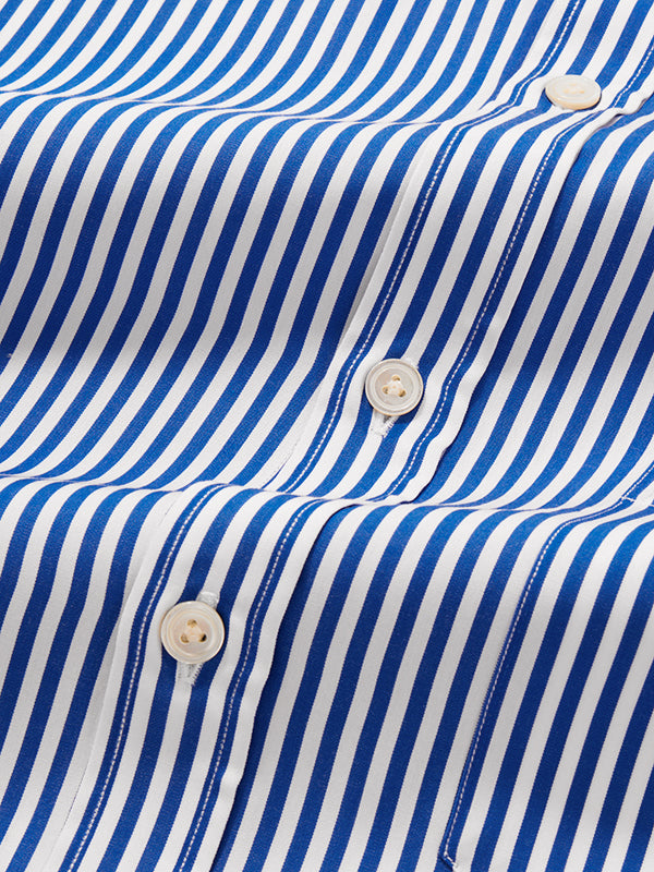 Barboni Blue Striped Full Sleeve Double Cuff Classic Fit Classic Formal Silk Touch Egyptian Giza Cotton Shirt