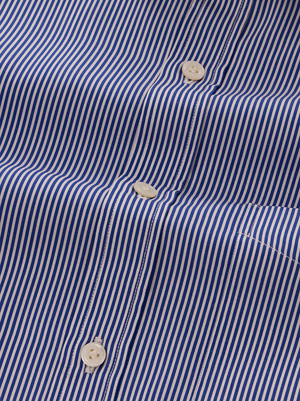 Barboni Blue Striped Full Sleeve Double Cuff Classic Fit Classic Formal Silk Touch Egyptian Giza Cotton Shirt